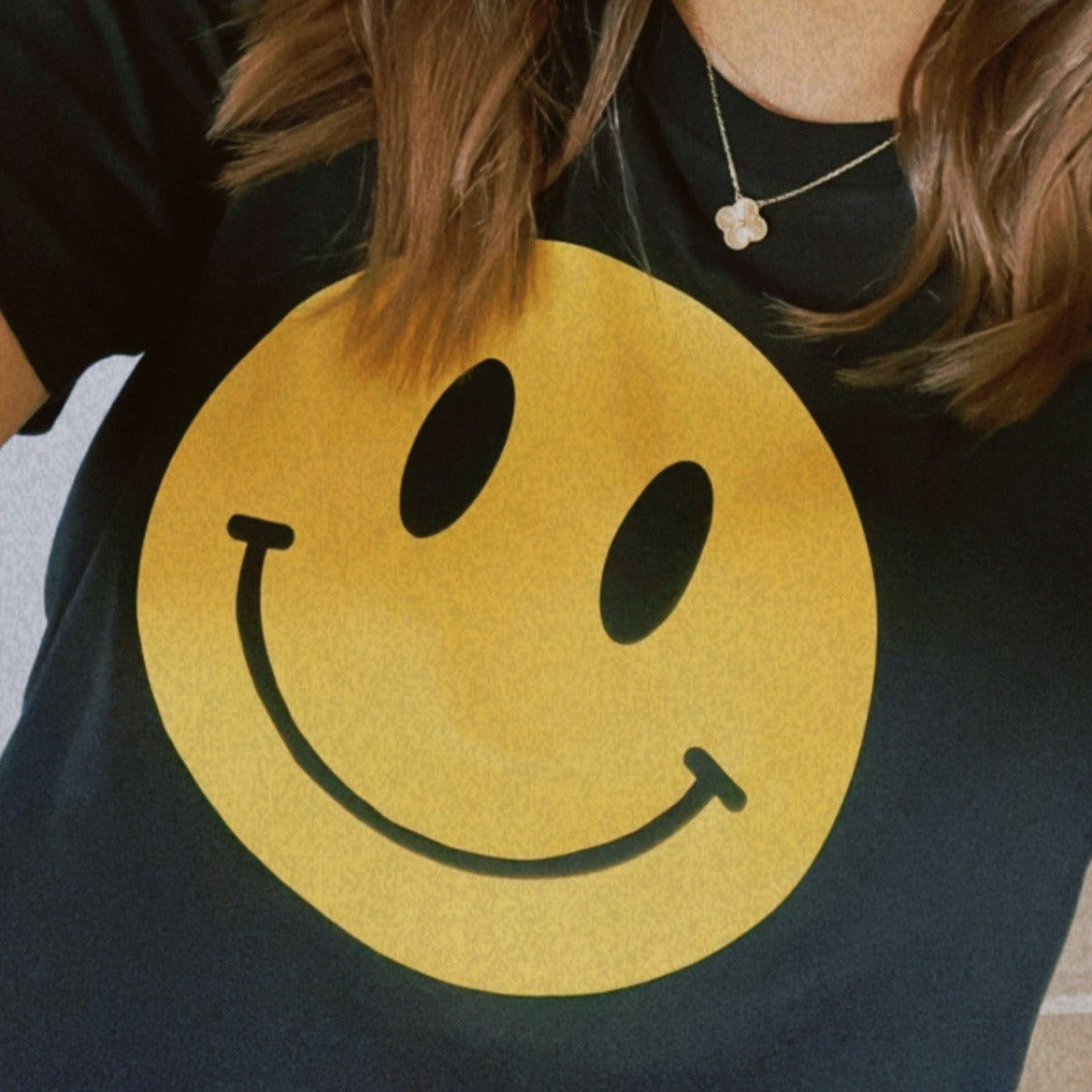 Motif Front Smiley Face Oversized Retro T-Shirt